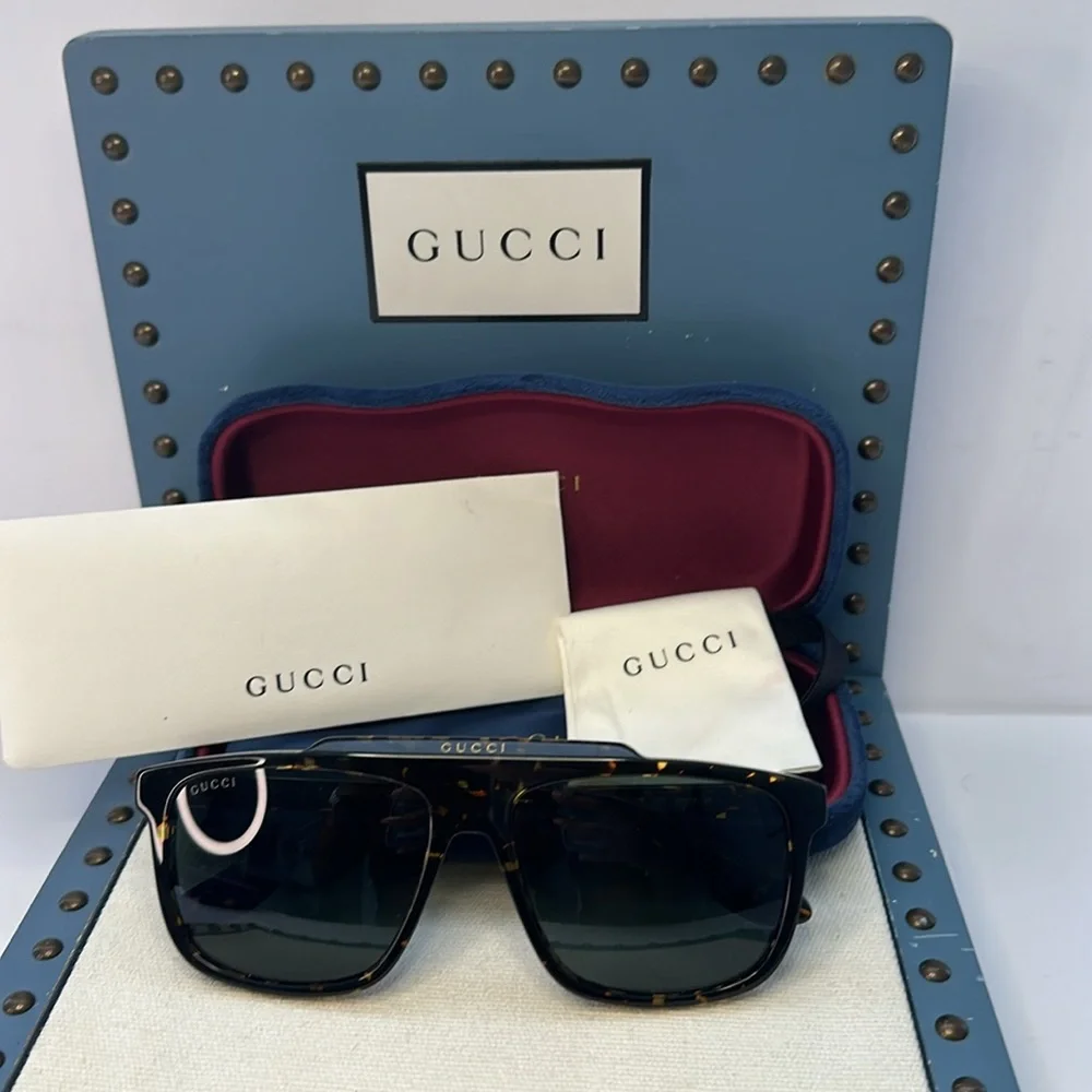 💯- New Authentic Gucci GG1039S Men's Aviator Sunglasses, Tortoise/Green